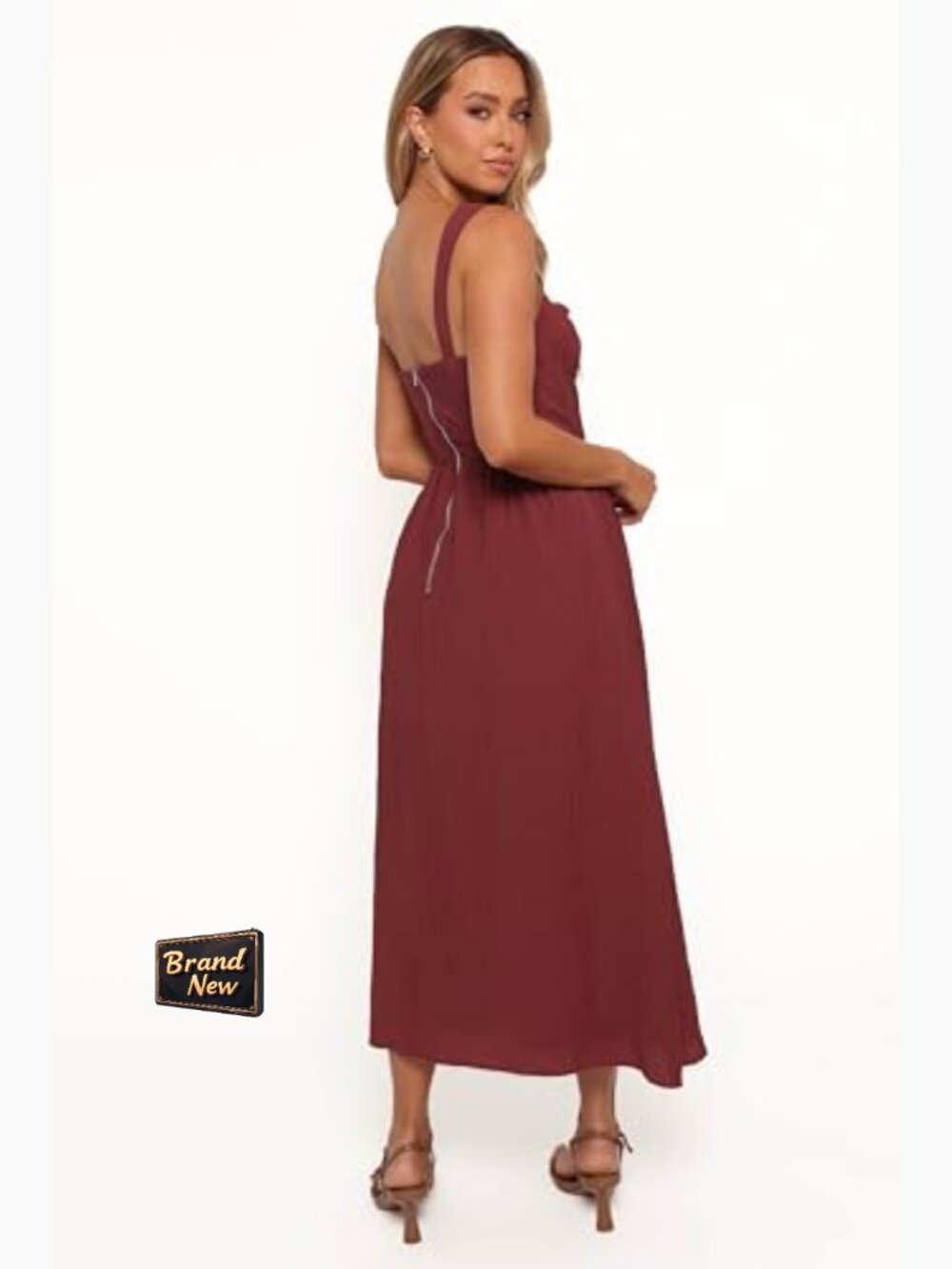 Square Neck Midi A-Line Dress with Zipper Back - Picture 3 of 4